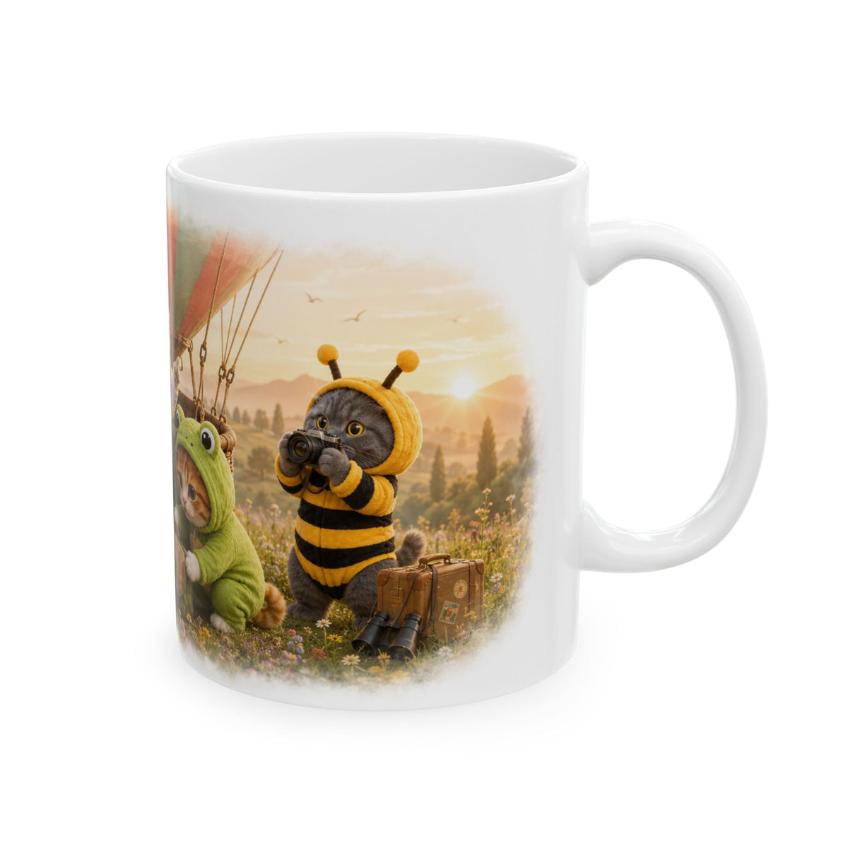Hot Air Balloon Ceramic Mug – Cute Kitten Travel Adventure