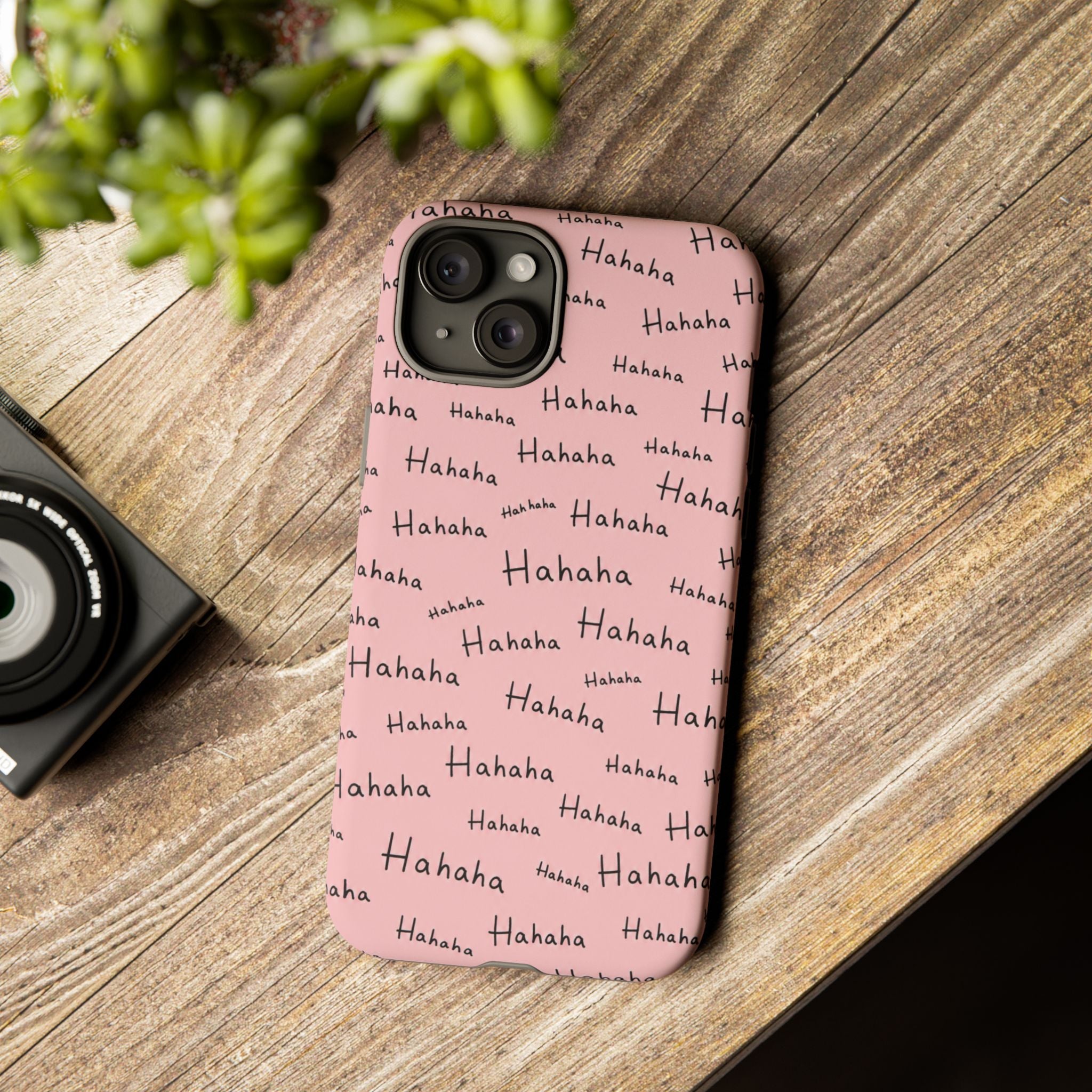 "Hahaha" Pink Pattern Phone Case — Playful Handwritten Design