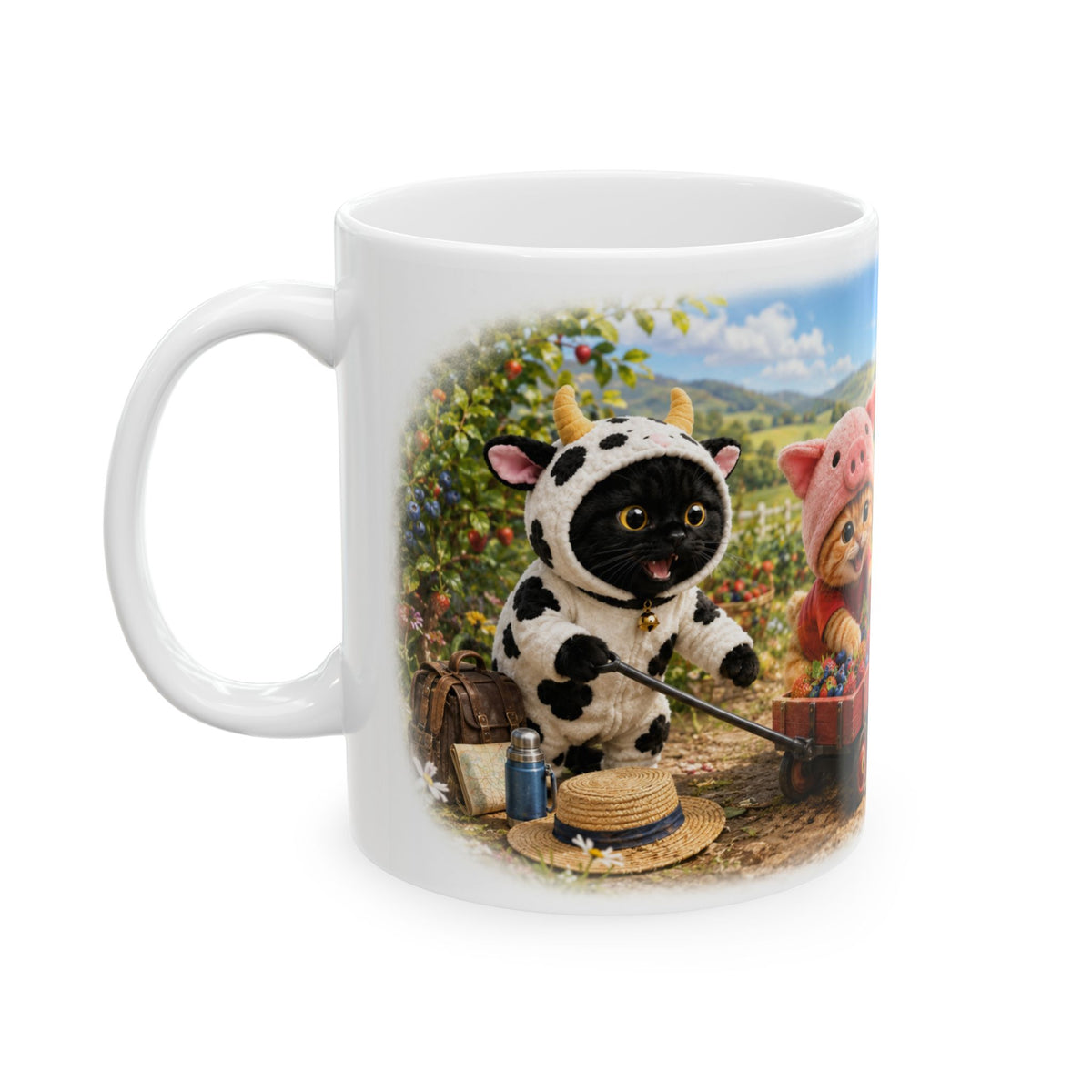 Berry Picking Ceramic Mug – Cute Kitten Farm Adventure