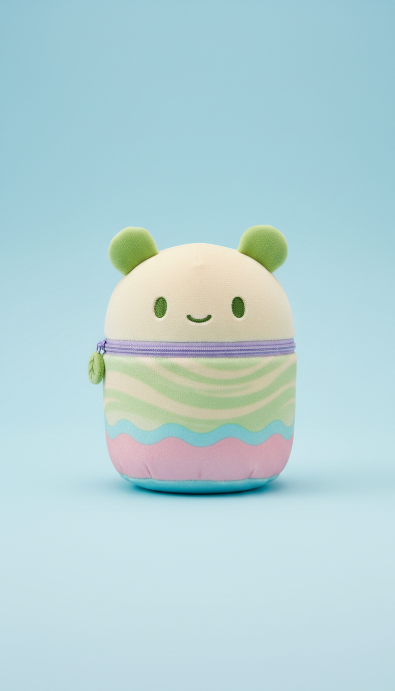 Matcha Milk Character Pencil Case with Plush Zipper Charm