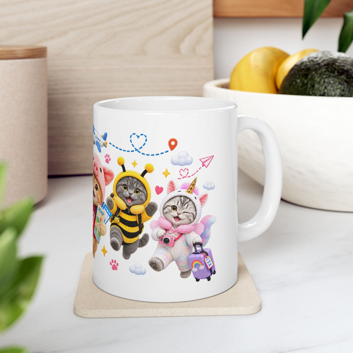 Let’s Go Travel Ceramic Mug – Cute Kitten Adventure
