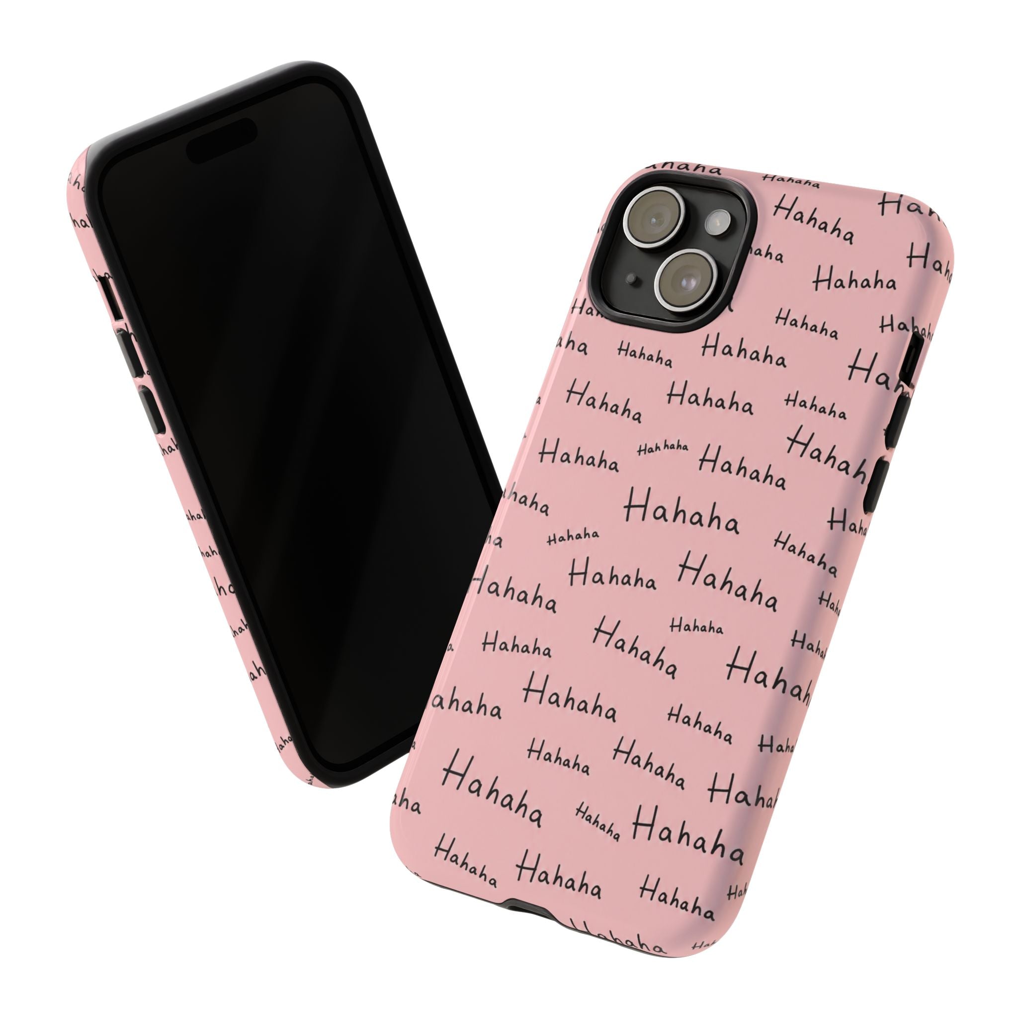 "Hahaha" Pink Pattern Phone Case — Playful Handwritten Design