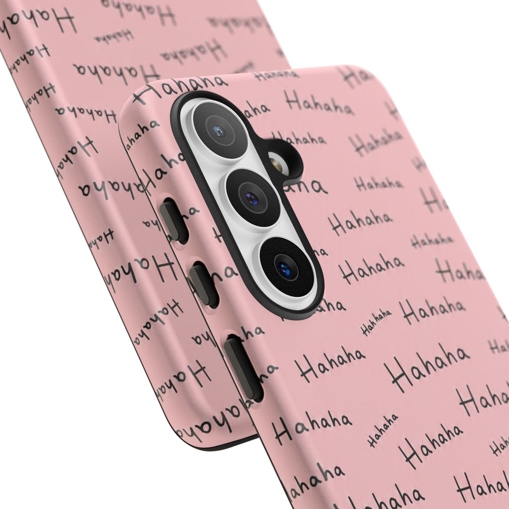 "Hahaha" Pink Pattern Phone Case — Playful Handwritten Design