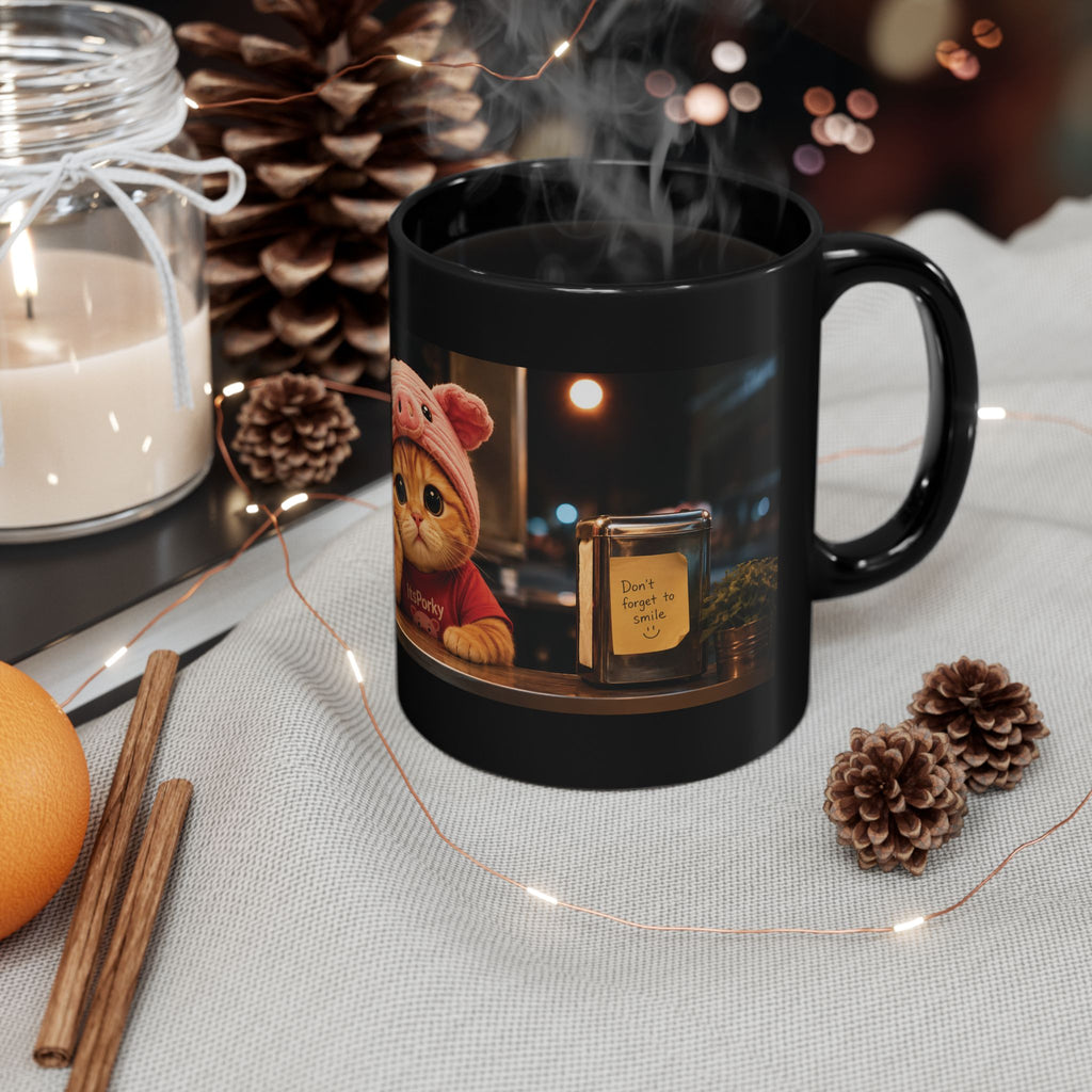 Cozy Café Porky — Black Ceramic Mug