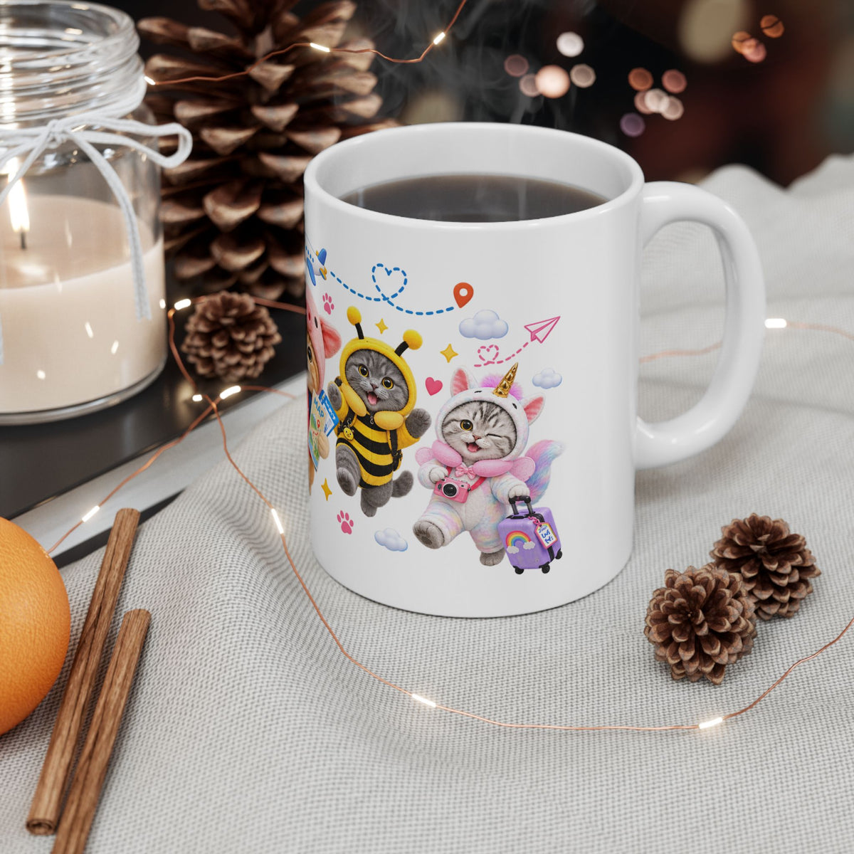 Let’s Go Travel Ceramic Mug – Cute Kitten Adventure