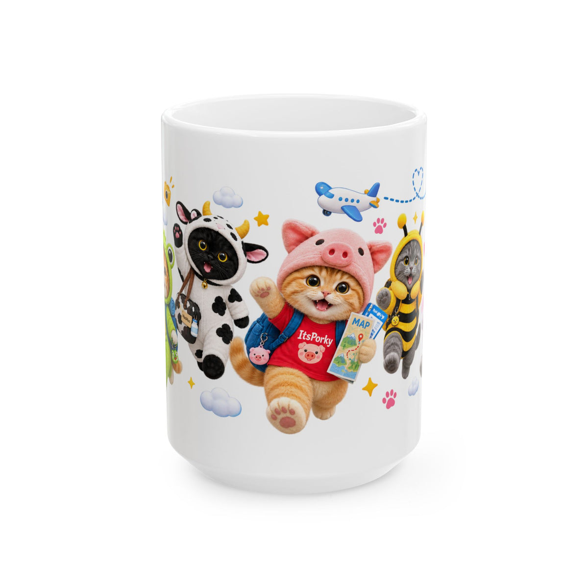 Let’s Go Travel Ceramic Mug – Cute Kitten Adventure