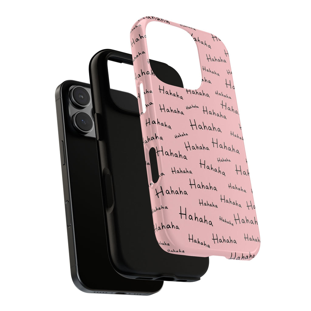 "Hahaha" Pink Pattern Phone Case — Playful Handwritten Design