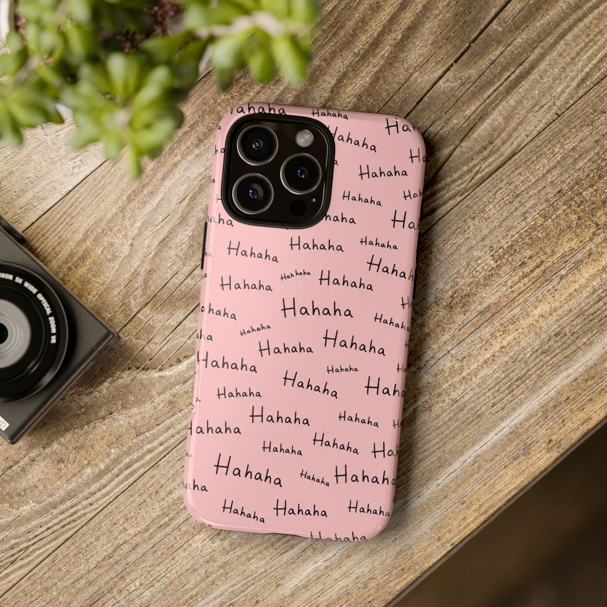 "Hahaha" Pink Pattern Phone Case — Playful Handwritten Design
