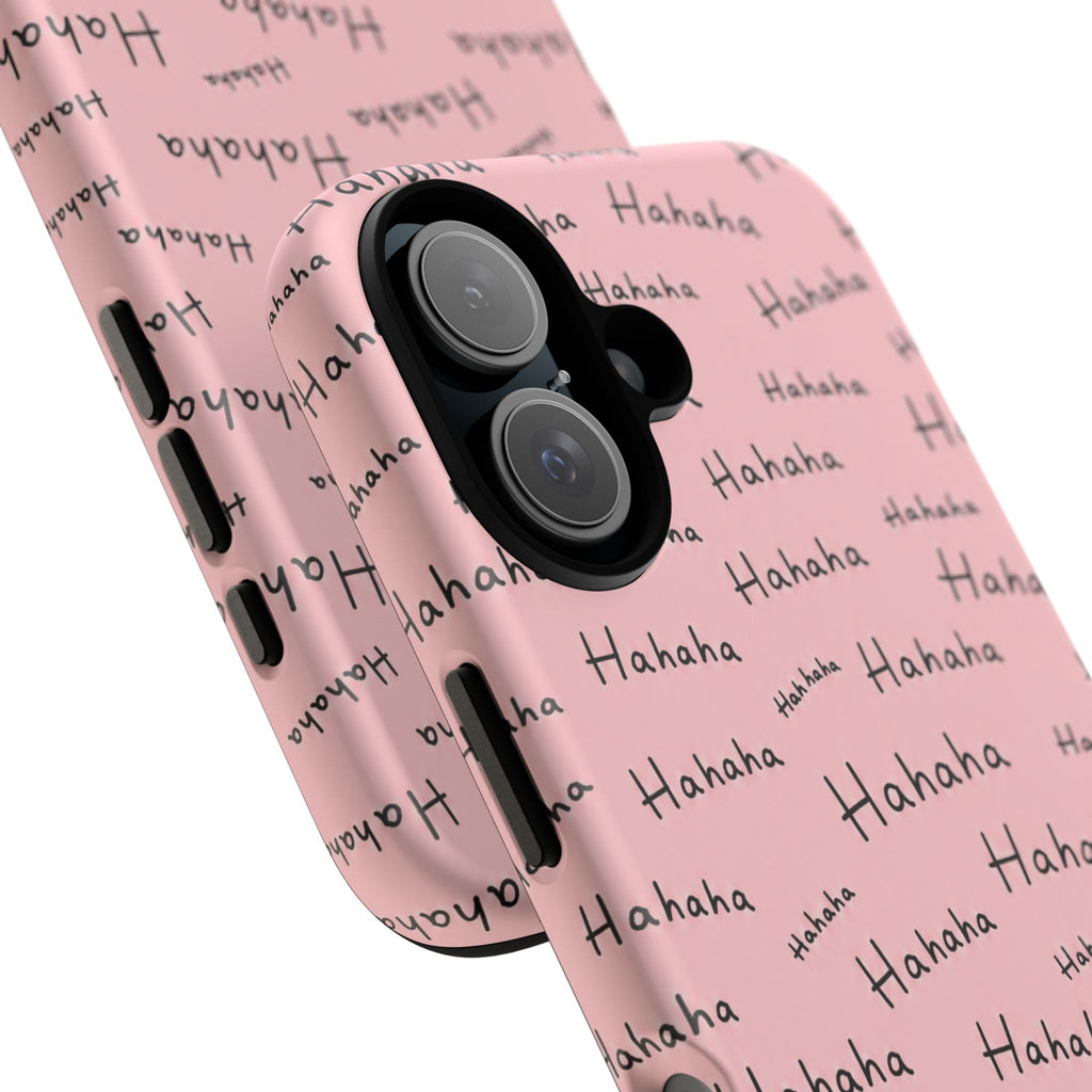 "Hahaha" Pink Pattern Phone Case — Playful Handwritten Design