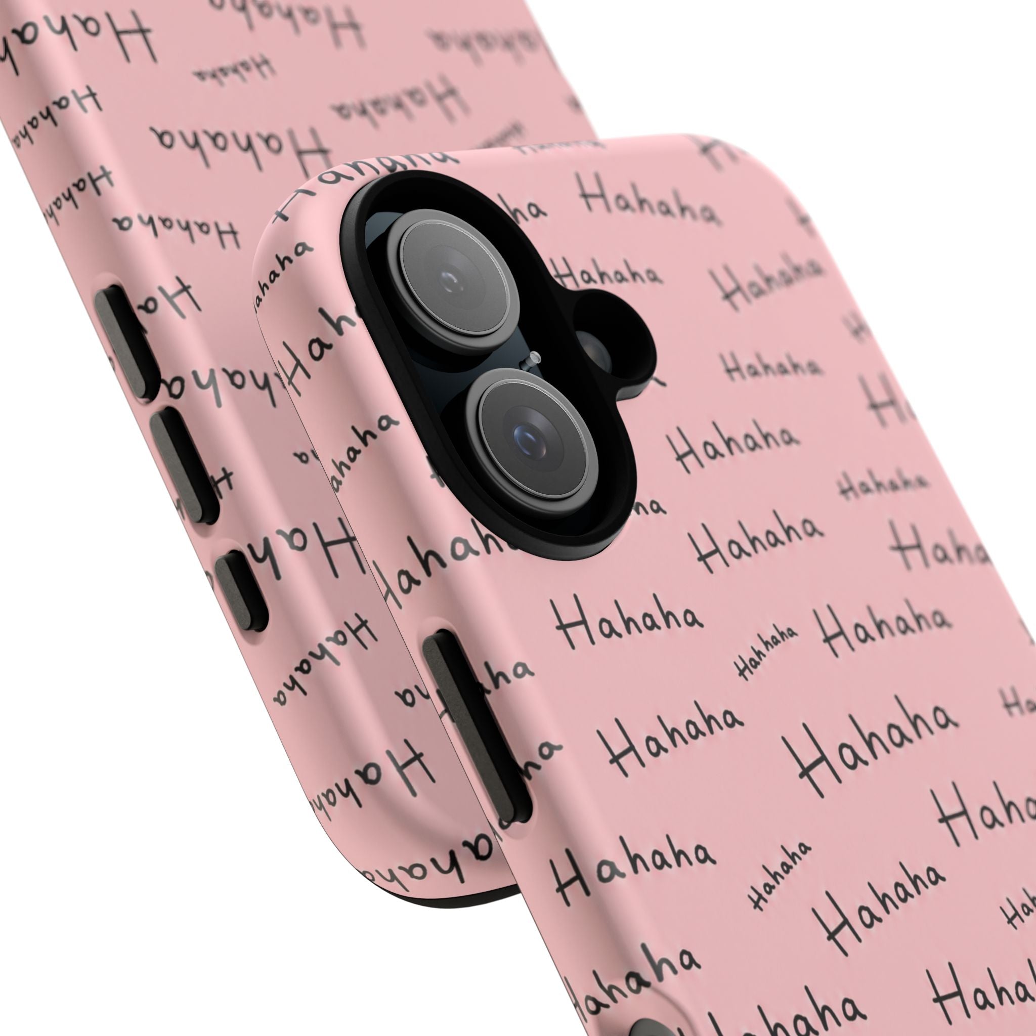 "Hahaha" Pink Pattern Phone Case — Playful Handwritten Design