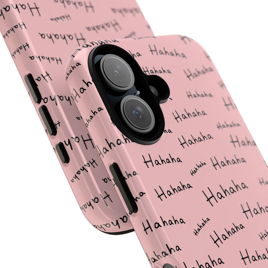 "Hahaha" Pink Pattern Phone Case — Playful Handwritten Design