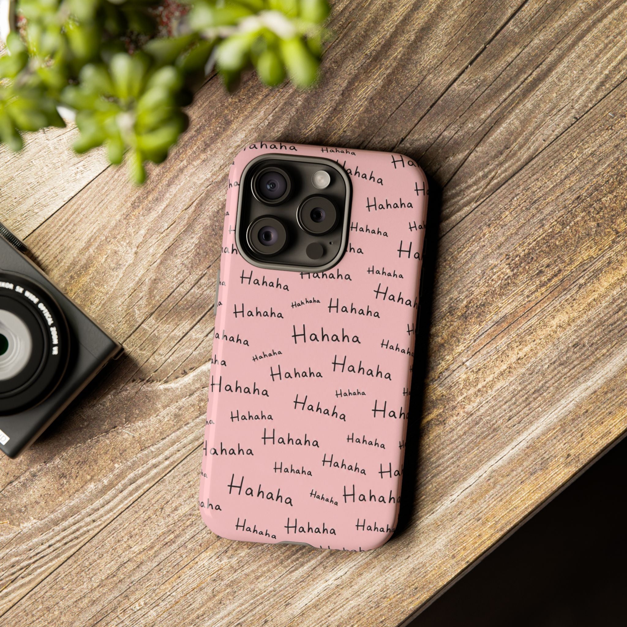 "Hahaha" Pink Pattern Phone Case — Playful Handwritten Design