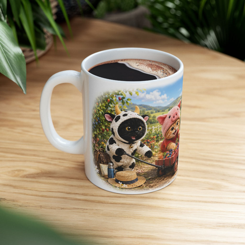 Berry Picking Ceramic Mug – Cute Kitten Farm Adventure