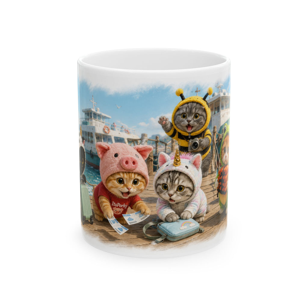 Ferry Trip Ceramic Mug – Cute Kitten Travel Adventure