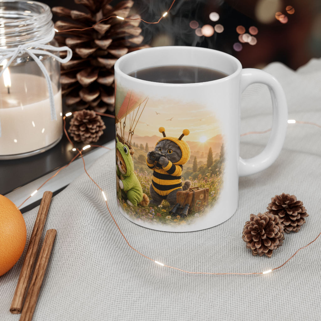 Hot Air Balloon Ceramic Mug – Cute Kitten Travel Adventure