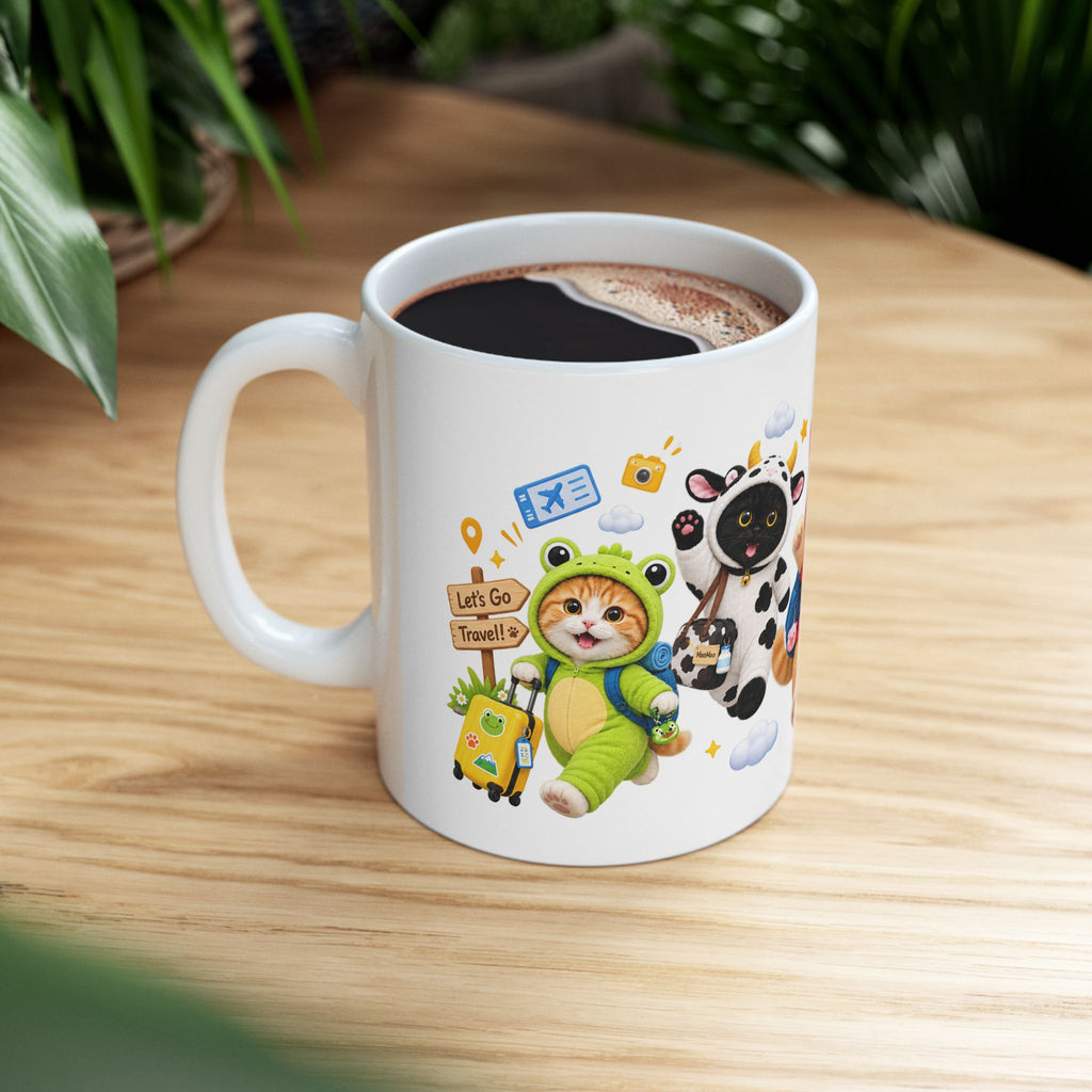 Let’s Go Travel Ceramic Mug – Cute Kitten Adventure