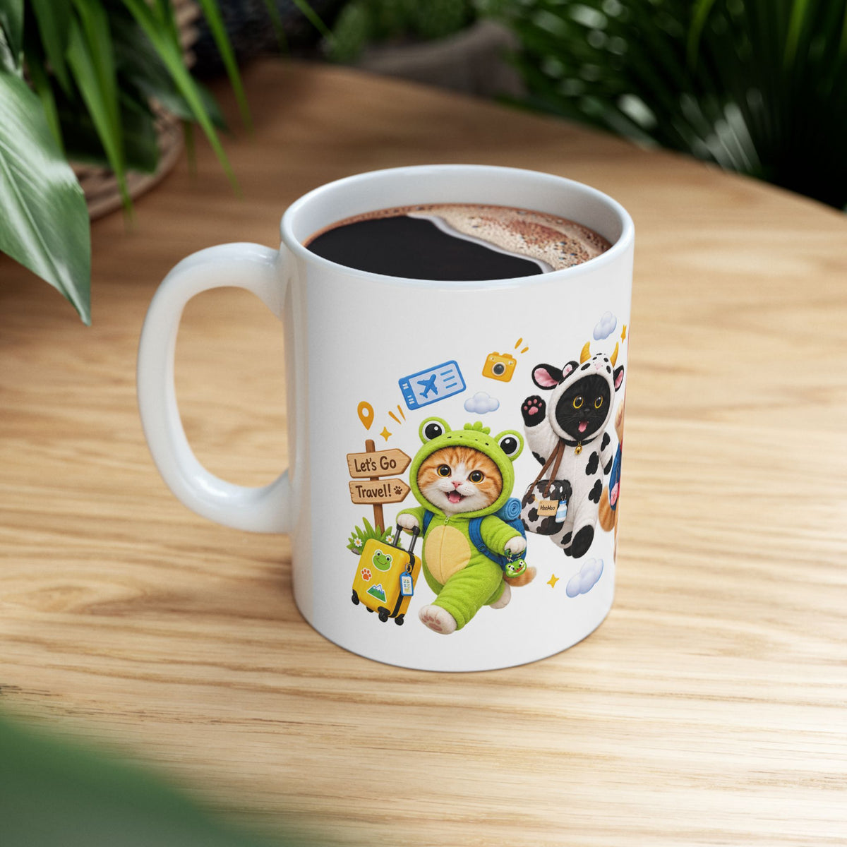 Let’s Go Travel Ceramic Mug – Cute Kitten Adventure