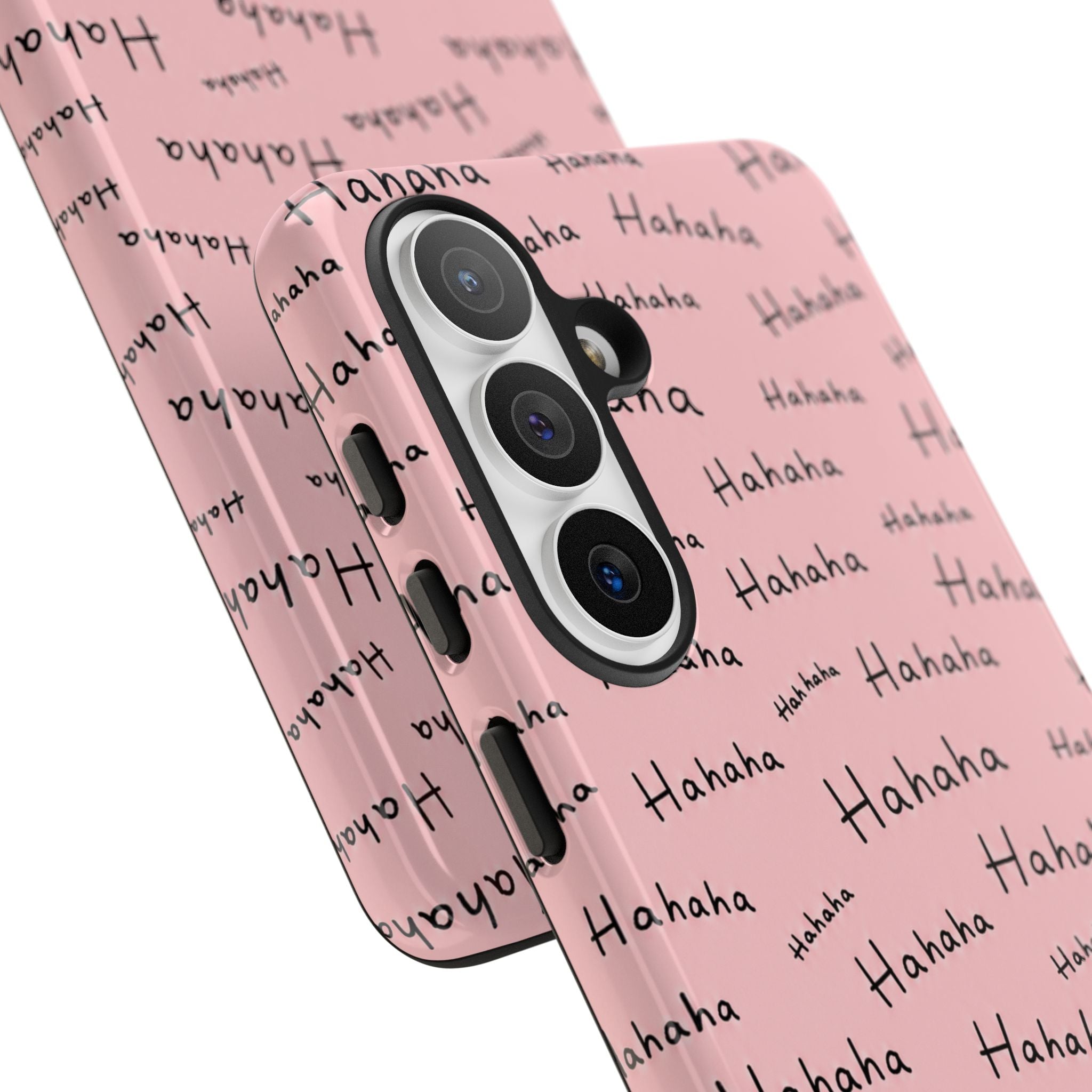 "Hahaha" Pink Pattern Phone Case — Playful Handwritten Design