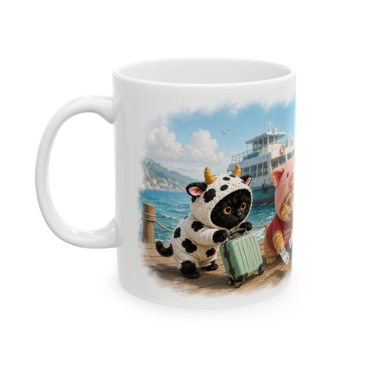 Ferry Trip Ceramic Mug – Cute Kitten Travel Adventure