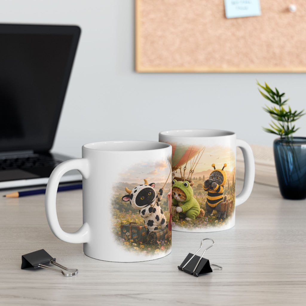 Hot Air Balloon Ceramic Mug – Cute Kitten Travel Adventure
