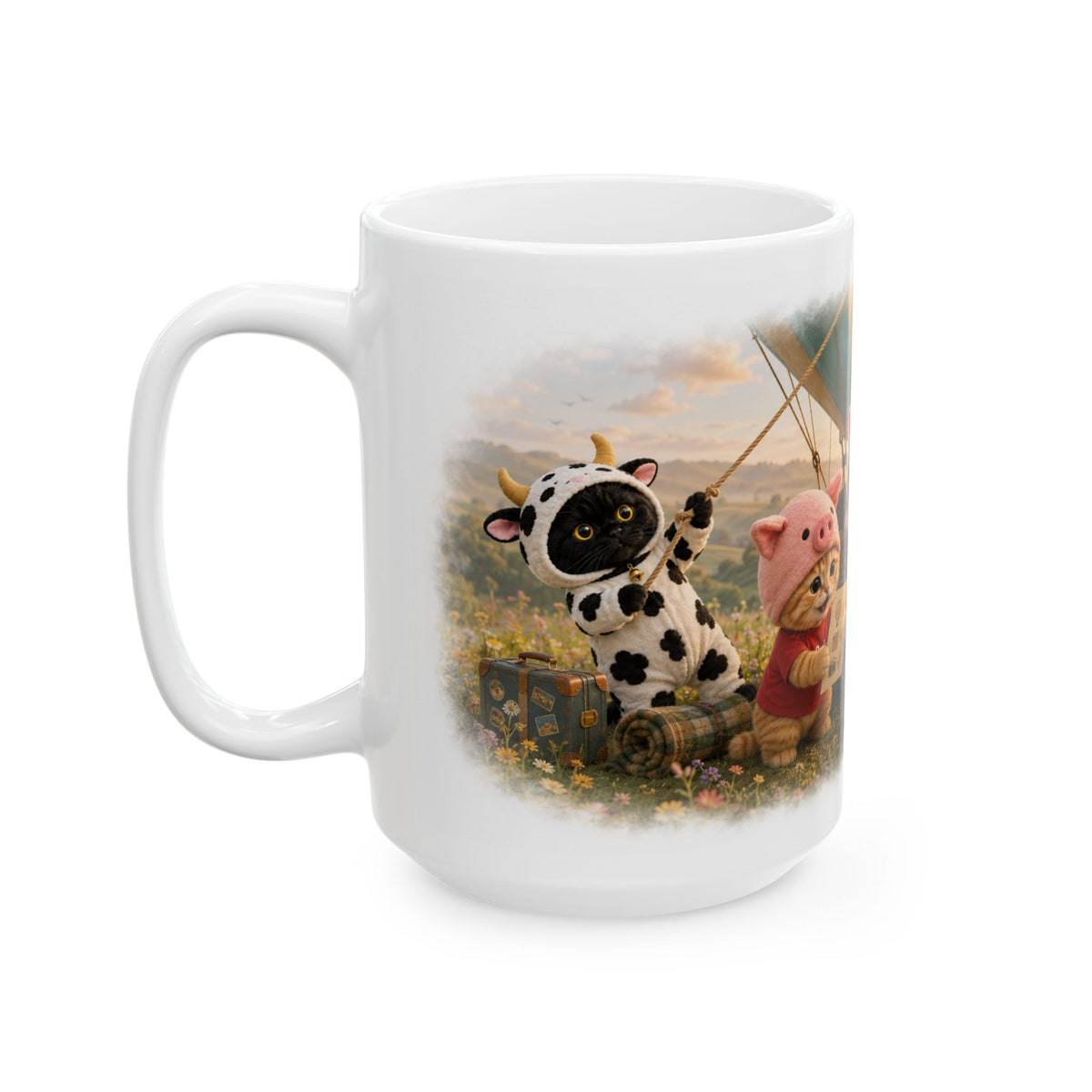 Hot Air Balloon Ceramic Mug – Cute Kitten Travel Adventure