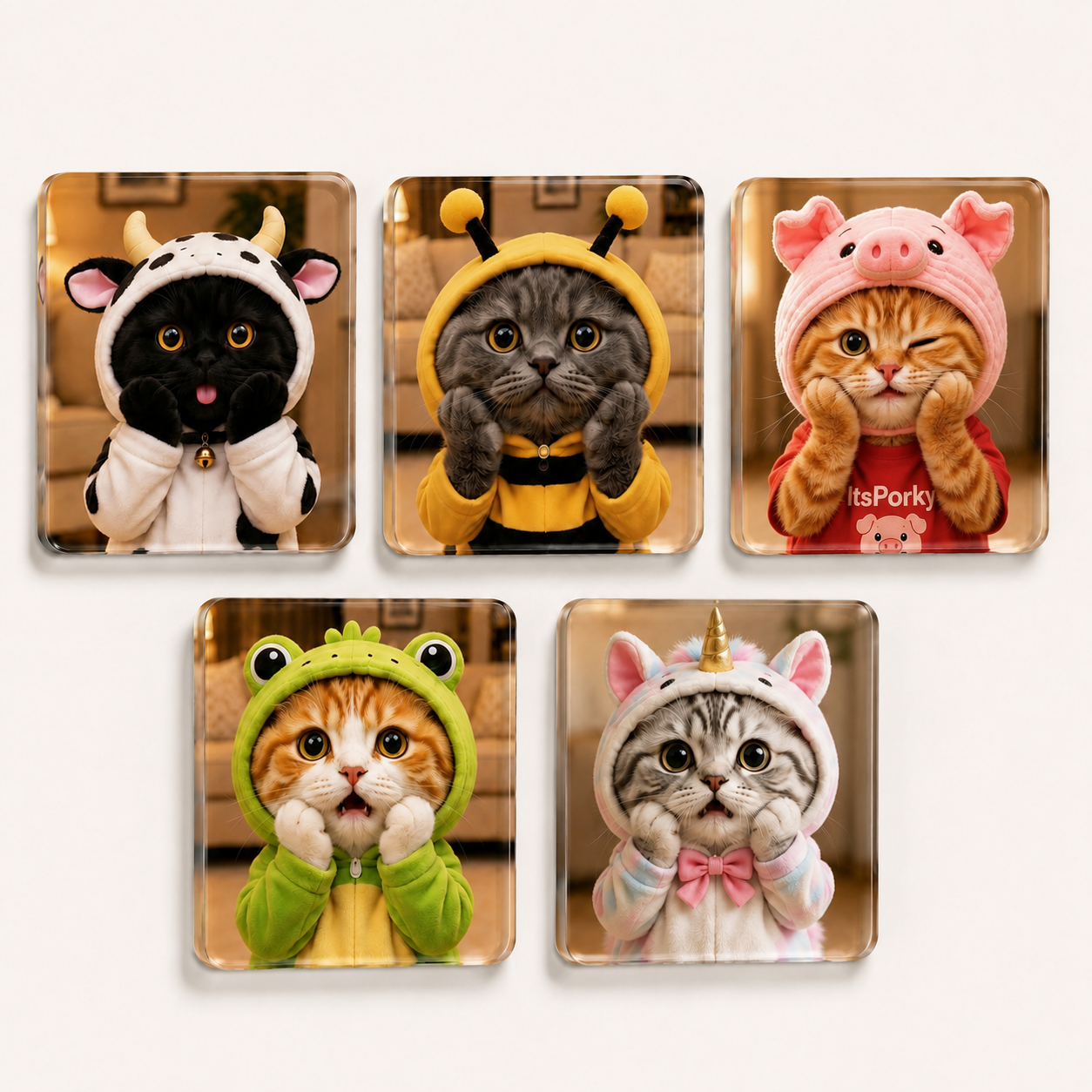 Porky & Friends Cute Cat Acrylic Magnets