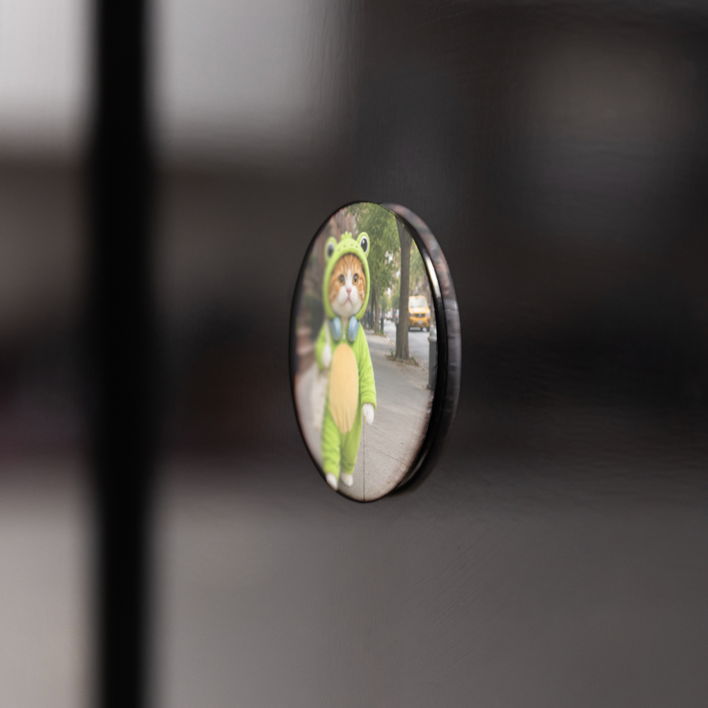 Froggy_Adventures_Round_Fridge_Magnet_RoundButtonMagnet_BlackFridge_AS_Mockup.png_16051689