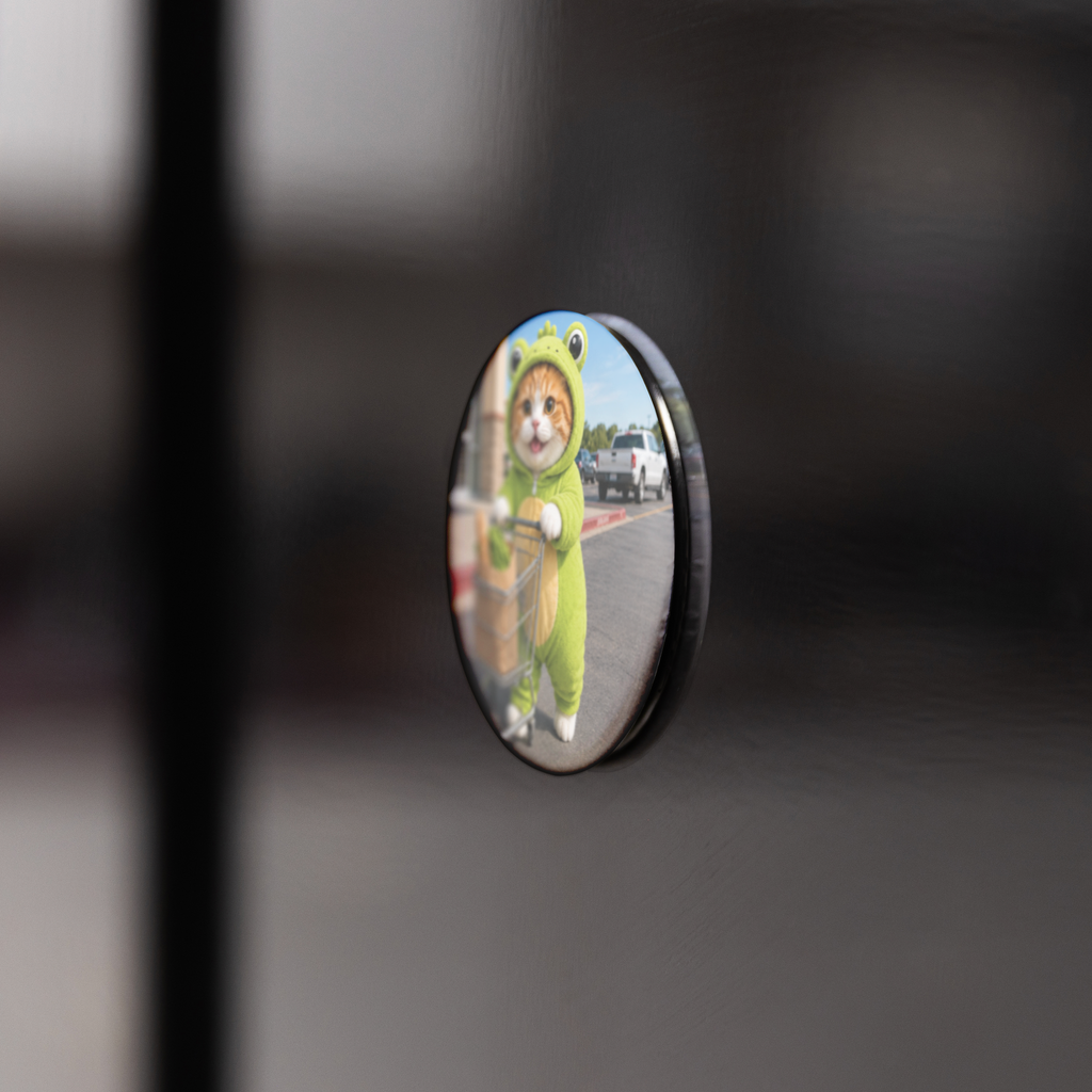 Froggy_Adventures_Round_Fridge_Magnet_RoundButtonMagnet_BlackFridge_AS_Mockup.png_16051720