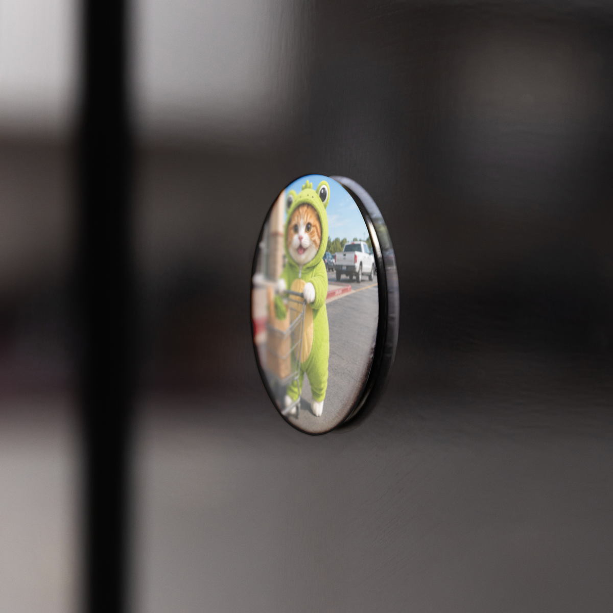 Froggy_Adventures_Round_Fridge_Magnet_RoundButtonMagnet_BlackFridge_AS_Mockup.png_16051720
