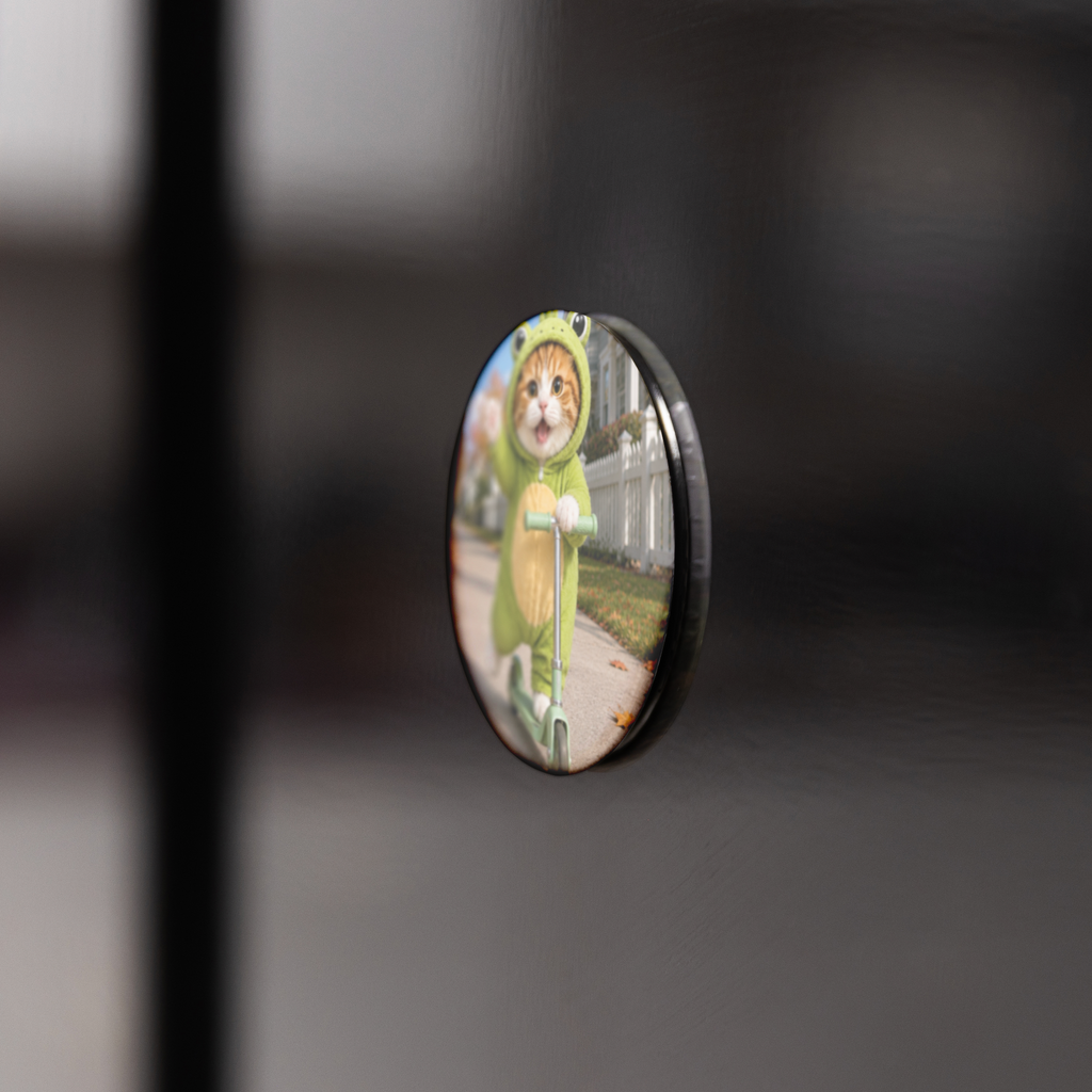 Froggy_Adventures_Round_Fridge_Magnet_RoundButtonMagnet_BlackFridge_AS_Mockup.png_16051713
