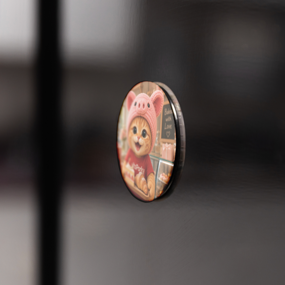 Porky_Signature_Round_Fridge_Magnet_RoundButtonMagnet_BlackFridge_AS_Mockup.png_16052535