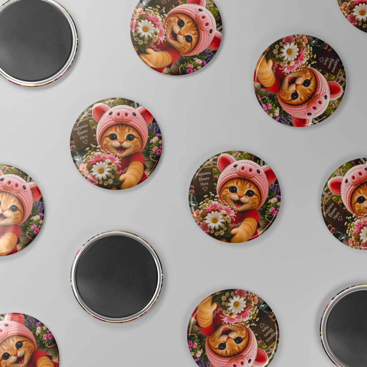 Porky_Signature_Round_Fridge_Magnet_RoundButtonMagnet_Scatter_Mockup.png_16052520