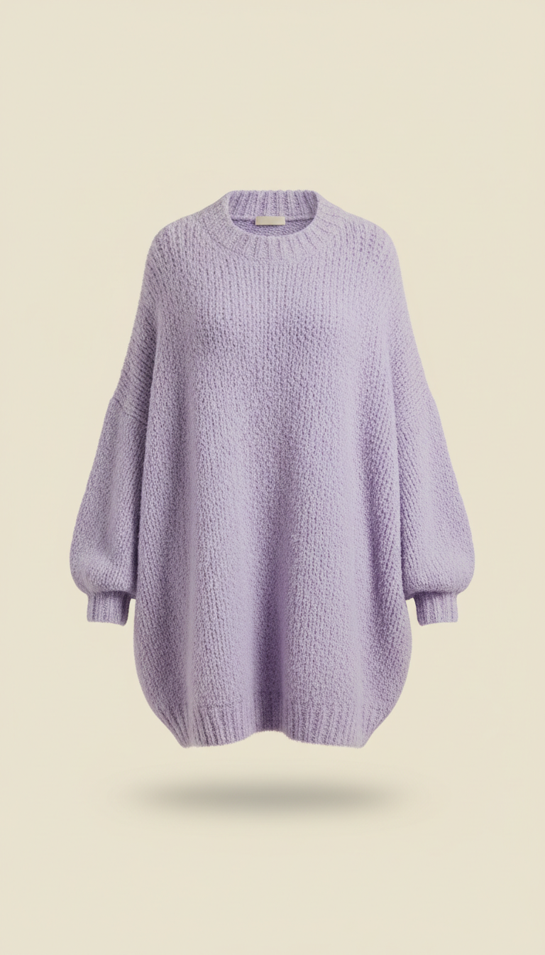 Lavender Puff Oversized Cardigan with Heart Pockets